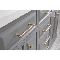 Water Creation 60" Palace Collection Quartz Carrara Cashmere Grey Bathroom Vanity Set with Hardware and F2-0013 Faucets in Satin Gold Finish and Only Mirrors in Chrome Finish PA60C-0613CG