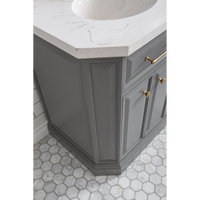 Water Creation 60" Palace Collection Quartz Carrara Cashmere Grey Bathroom Vanity Set with Hardware and F2-0013 Faucets in Satin Gold Finish and Only Mirrors in Chrome Finish PA60C-0613CG