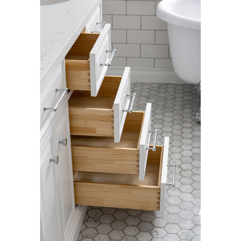 Water Creation 60" Palace Collection Quartz Carrara Pure White Bathroom Vanity Set with Hardware, Mirror in Chrome Finish PA60B-0100PW