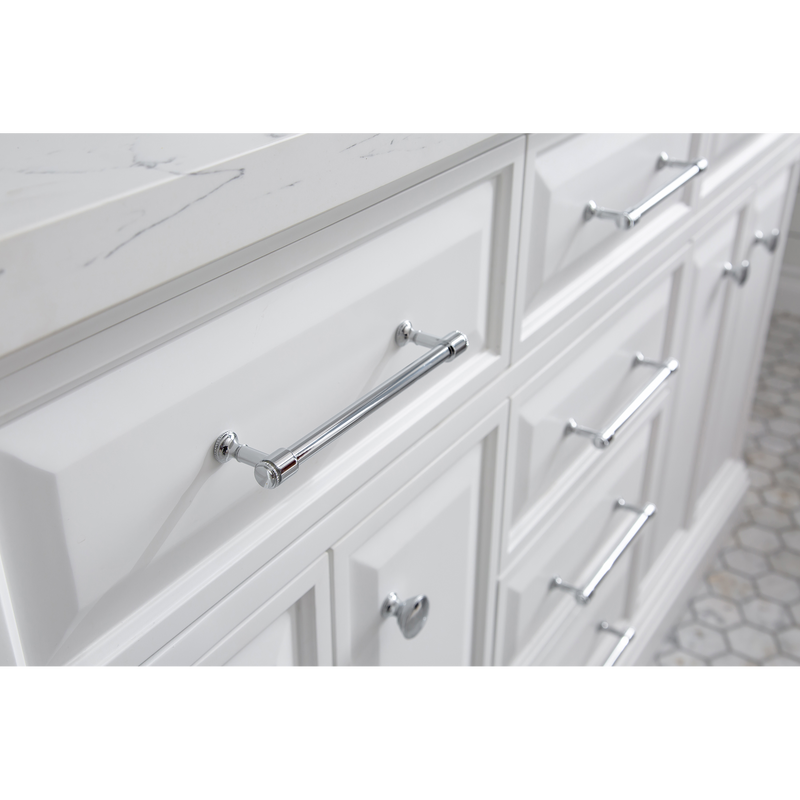 Water Creation 60" Palace Collection Quartz Carrara Pure White Bathroom Vanity Set with Hardware, Mirror in Chrome Finish PA60B-0100PW