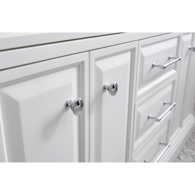 Water Creation 60" Palace Collection Quartz Carrara Pure White Bathroom Vanity Set with Hardware, Mirror in Chrome Finish PA60B-0100PW