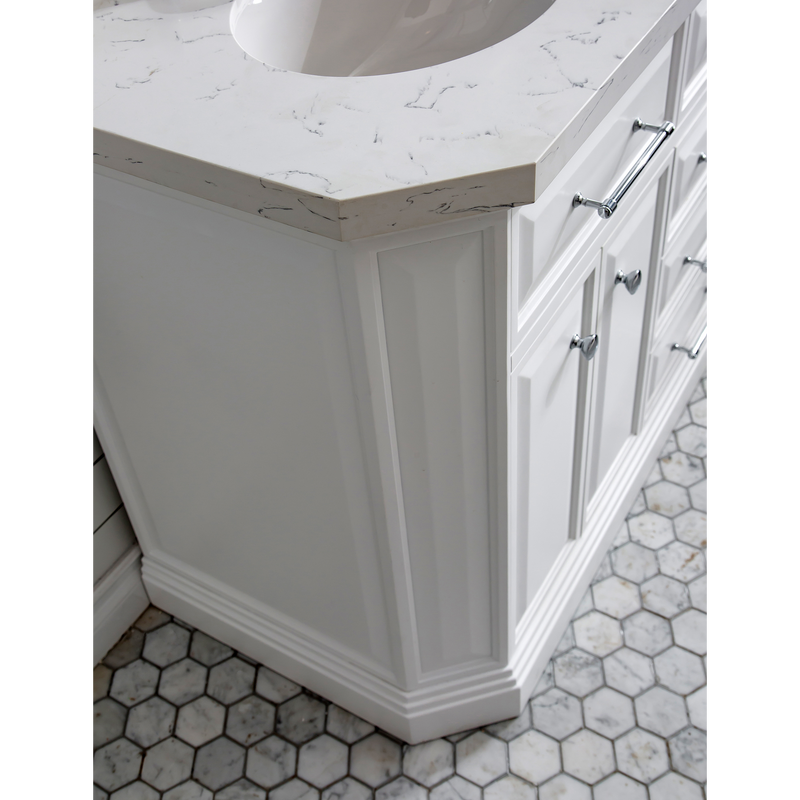 Water Creation 60" Palace Collection Quartz Carrara Pure White Bathroom Vanity Set with Hardware, Mirror in Chrome Finish PA60B-0100PW