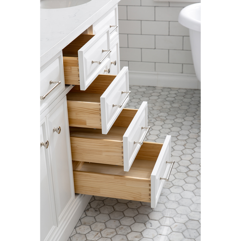 Water Creation 60" Palace Collection Quartz Carrara Pure White Bathroom Vanity Set with Hardware, Mirror in Polished Nickel (PVD) Finish PA60B-0500PW