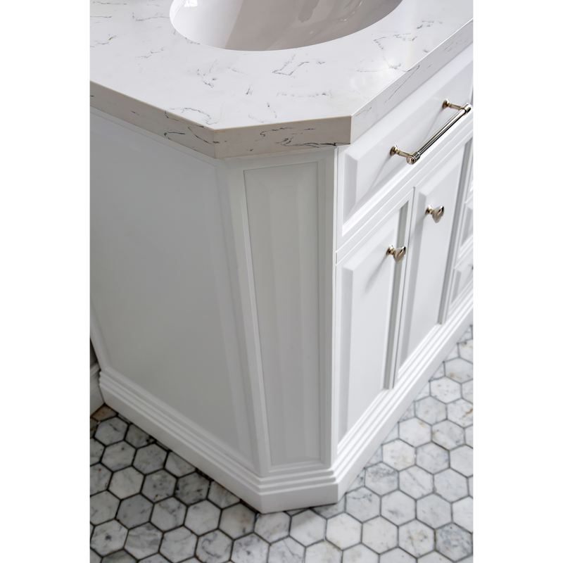 Water Creation 60" Palace Collection Quartz Carrara Pure White Bathroom Vanity Set with Hardware, Mirror in Polished Nickel (PVD) Finish PA60B-0500PW