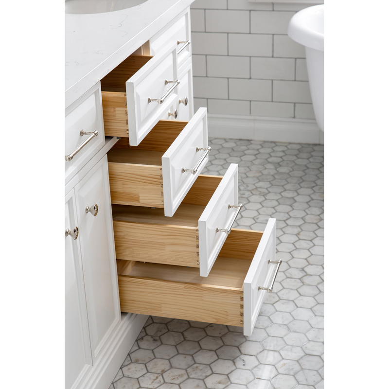 Water Creation 60" Palace Collection Quartz Carrara Pure White Bathroom Vanity Set with Hardware and F2-0012 Faucets in Polished Nickel (PVD) Finish PA60C-0512PW