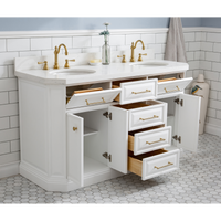 Water Creation 60" Palace Collection Quartz Carrara Pure White Bathroom Vanity Set with Hardware in Satin Gold Finish and Only Mirrors in Chrome Finish PA60B-0600PW