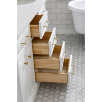 Water Creation 60" Palace Collection Quartz Carrara Pure White Bathroom Vanity Set with Hardware and F2-0012 Faucets in Satin Gold Finish and Only Mirrors in Chrome Finish PA60C-0612PW