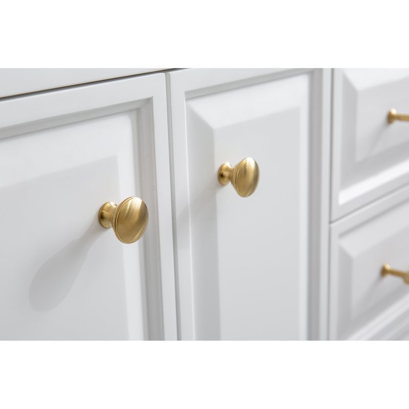 Water Creation 60" Palace Collection Quartz Carrara Pure White Bathroom Vanity Set with Hardware and F2-0012 Faucets in Satin Gold Finish and Only Mirrors in Chrome Finish PA60D-0612PW