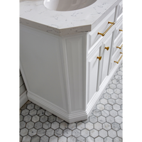 Water Creation 60" Palace Collection Quartz Carrara Pure White Bathroom Vanity Set with Hardware and F2-0012 Faucets in Satin Gold Finish and Only Mirrors in Chrome Finish PA60C-0612PW