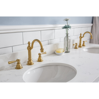Water Creation 60" Palace Collection Quartz Carrara Pure White Bathroom Vanity Set with Hardware and F2-0012 Faucets in Satin Gold Finish and Only Mirrors in Chrome Finish PA60D-0612PW
