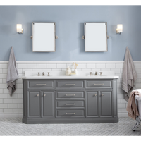 Water Creation 72" Palace Collection Quartz Carrara Cashmere Grey Bathroom Vanity Set with Hardware and F2-0009 Faucets in Polished Nickel (PVD) Finish PA72C-0509CG