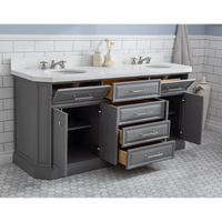 Water Creation 72" Palace Collection Quartz Carrara Cashmere Grey Bathroom Vanity Set with Hardware and F2-0009 Faucets in Polished Nickel (PVD) Finish PA72C-0509CG
