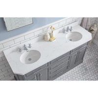 Water Creation 72" Palace Collection Quartz Carrara Cashmere Grey Bathroom Vanity Set with Hardware and F2-0013 Faucets, Mirror in Chrome Finish PA72D-0113CG