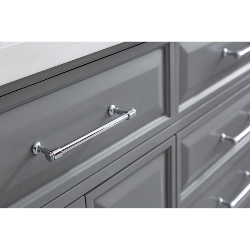 Water Creation 72" Palace Collection Quartz Carrara Cashmere Grey Bathroom Vanity Set with Hardware and F2-0013 Faucets, Mirror in Chrome Finish PA72D-0113CG
