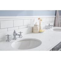 Water Creation 72" Palace Collection Quartz Carrara Cashmere Grey Bathroom Vanity Set with Hardware and F2-0013 Faucets, Mirror in Chrome Finish PA72D-0113CG