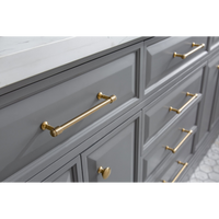 Water Creation 72" Palace Collection Quartz Carrara Cashmere Grey Bathroom Vanity Set with Hardware and F2-0013 Faucets in Satin Gold Finish and Only Mirrors in Chrome Finish PA72D-0613CG