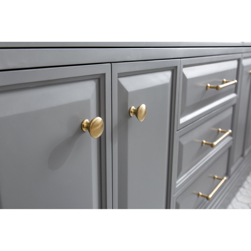 Water Creation 72" Palace Collection Quartz Carrara Cashmere Grey Bathroom Vanity Set with Hardware and F2-0013 Faucets in Satin Gold Finish and Only Mirrors in Chrome Finish PA72D-0613CG