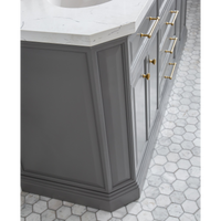 Water Creation 72" Palace Collection Quartz Carrara Cashmere Grey Bathroom Vanity Set with Hardware and F2-0013 Faucets in Satin Gold Finish and Only Mirrors in Chrome Finish PA72D-0613CG