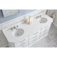 Water Creation 72" Palace Collection Quartz Carrara Pure White Bathroom Vanity Set with Hardware and F2-0009 Faucets, Mirror in Chrome Finish PA72D-0109PW