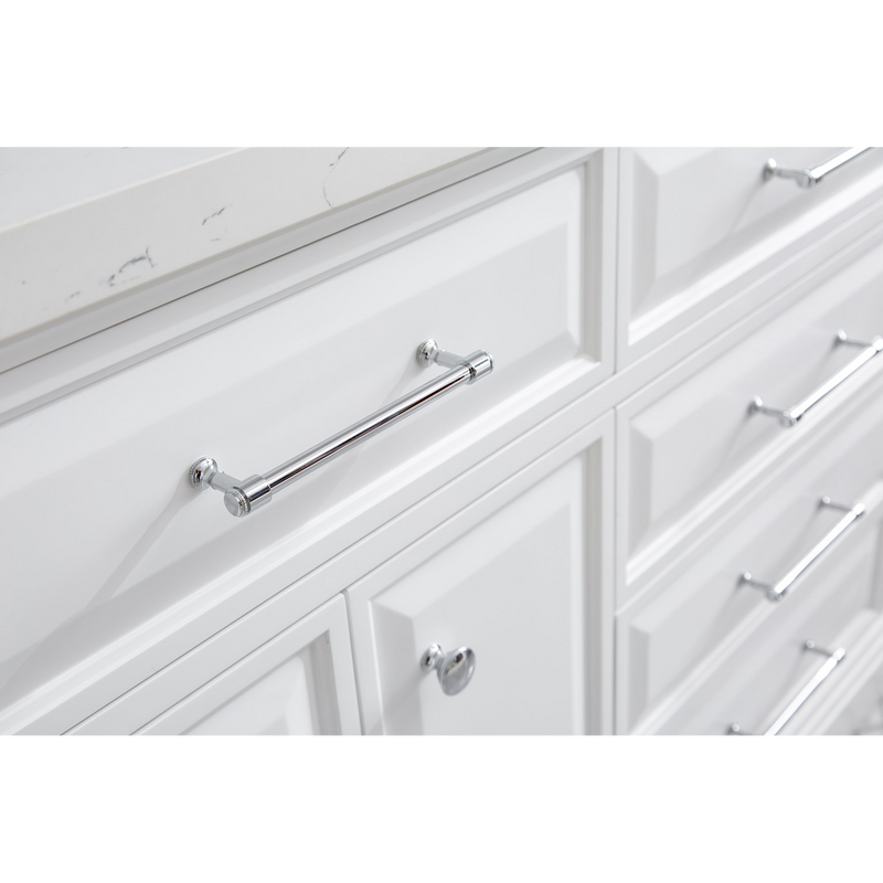 Water Creation 72" Palace Collection Quartz Carrara Pure White Bathroom Vanity Set with Hardware and F2-0009 Faucets, Mirror in Chrome Finish PA72D-0109PW
