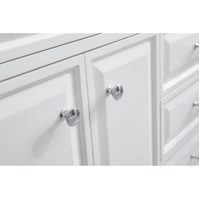Water Creation 72" Palace Collection Quartz Carrara Pure White Bathroom Vanity Set with Hardware and F2-0009 Faucets, Mirror in Chrome Finish PA72D-0109PW