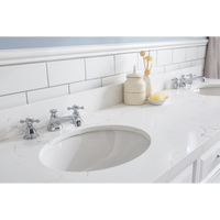 Water Creation 72" Palace Collection Quartz Carrara Pure White Bathroom Vanity Set with Hardware and F2-0009 Faucets, Mirror in Chrome Finish PA72D-0109PW