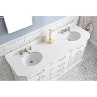 Water Creation 72" Palace Collection Quartz Carrara Pure White Bathroom Vanity Set with Hardware and F2-0009 Faucets, Mirror in Polished Nickel (PVD) Finish PA72D-0509PW