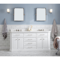 Water Creation 72" Palace Collection Quartz Carrara Pure White Bathroom Vanity Set with Hardware and F2-0009 Faucets, Mirror in Polished Nickel (PVD) Finish PA72D-0509PW