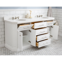 Water Creation 72" Palace Collection Quartz Carrara Pure White Bathroom Vanity Set with Hardware and F2-0009 Faucets, Mirror in Polished Nickel (PVD) Finish PA72D-0509PW