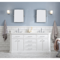 Water Creation 72" Palace Collection Quartz Carrara Pure White Bathroom Vanity Set with Hardware and F2-0012 Faucets in Chrome Finish PA72C-0112PW