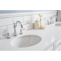 Water Creation 72" Palace Collection Quartz Carrara Pure White Bathroom Vanity Set with Hardware and F2-0012 Faucets in Chrome Finish PA72C-0112PW