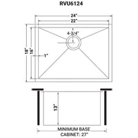 Ruvati 24" x 18" x 13" Deep Laundry Utility Sink Undermount 16 Gauge Stainless Steel - RVU6124