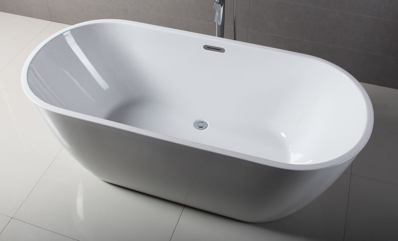 ALFI brand 67 Inch White Oval Acrylic Free Standing Soaking Bathtub