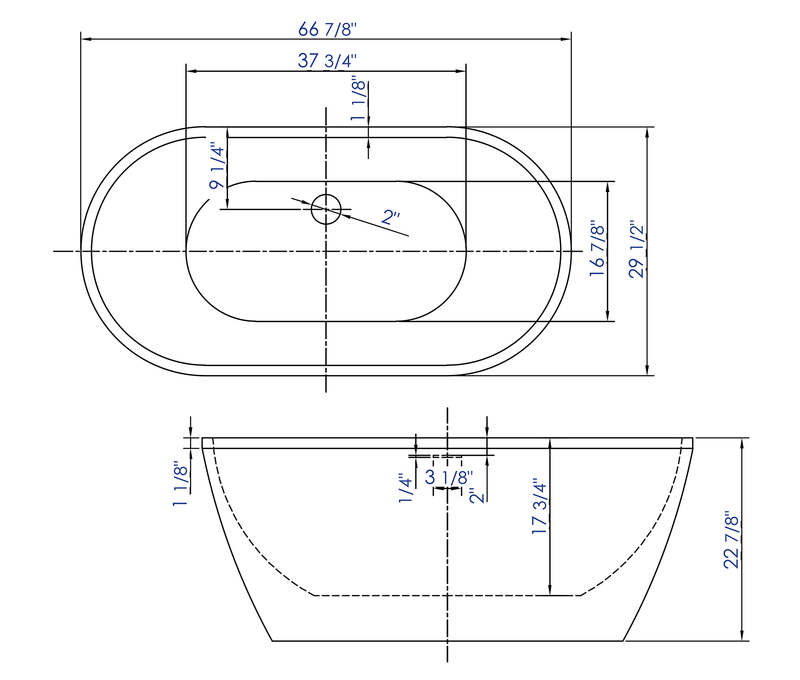 ALFI brand 67 Inch White Oval Acrylic Free Standing Soaking Bathtub