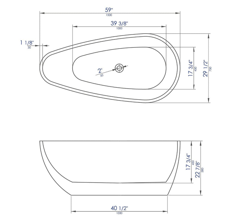 ALFI brand  59 Inch White Oval Acrylic Free Standing Soaking Bathtub