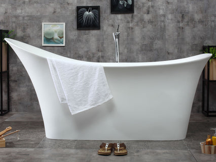 ALFI brand 74" White Solid Surface Smooth Resin Soaking Slipper Bathtub