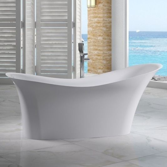 ALFI brand 74" White Solid Surface Smooth Resin Soaking Slipper Bathtub