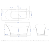 ALFI brand 74" White Solid Surface Smooth Resin Soaking Slipper Bathtub