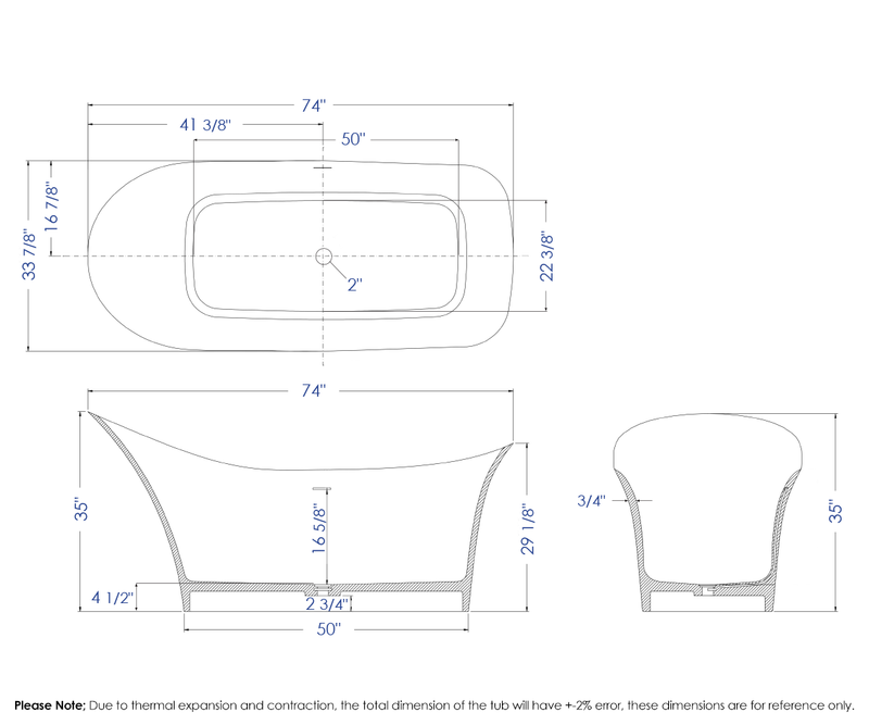 ALFI brand 74" White Solid Surface Smooth Resin Soaking Slipper Bathtub