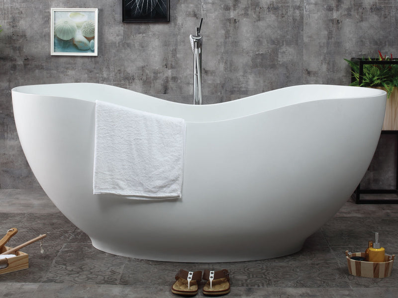 ALFI brand 66" White Solid Surface Smooth Resin Soaking Bathtub