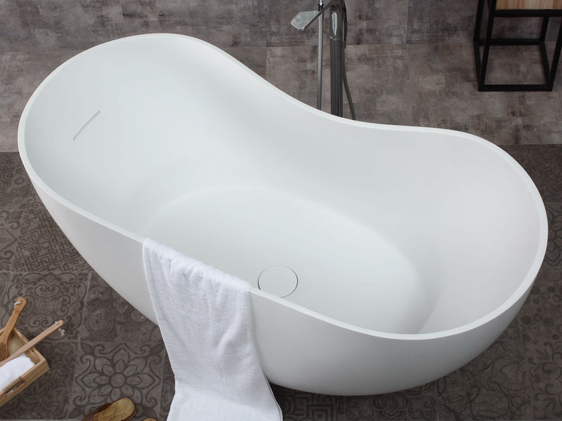 ALFI brand 66" White Solid Surface Smooth Resin Soaking Bathtub
