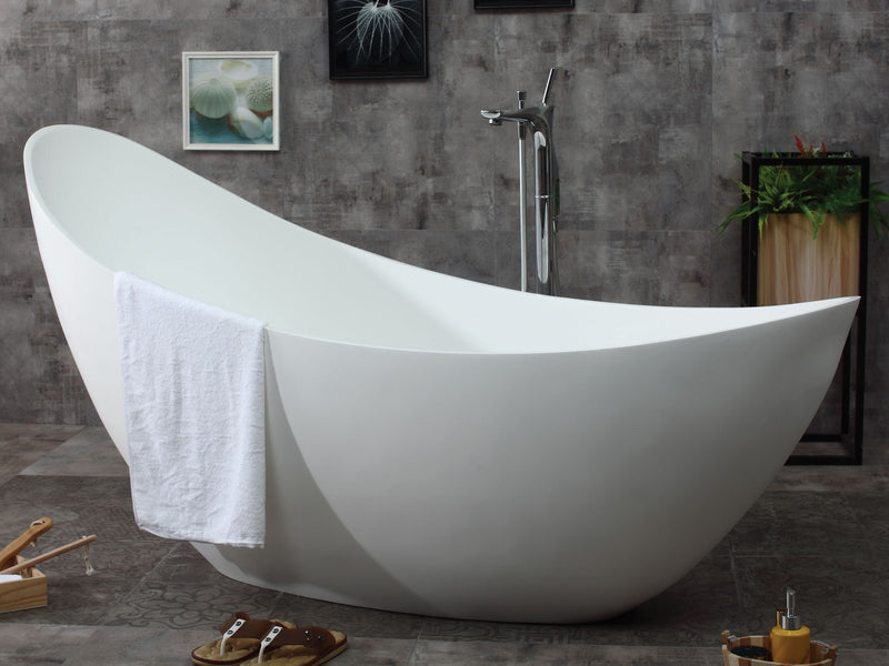 ALFI brand 73" White Solid Surface Smooth Resin Soaking Slipper Bathtub