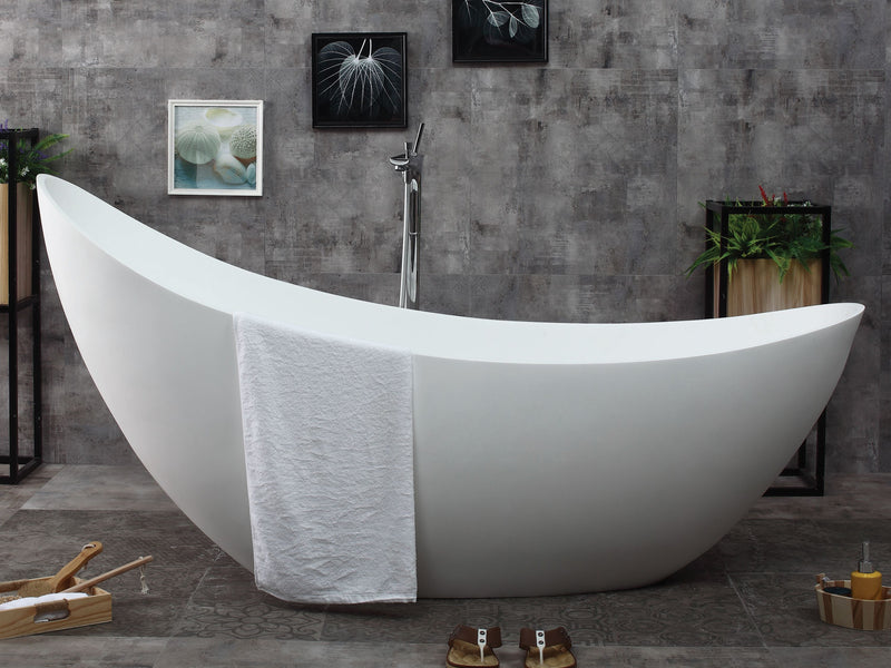 ALFI brand 73" White Solid Surface Smooth Resin Soaking Slipper Bathtub