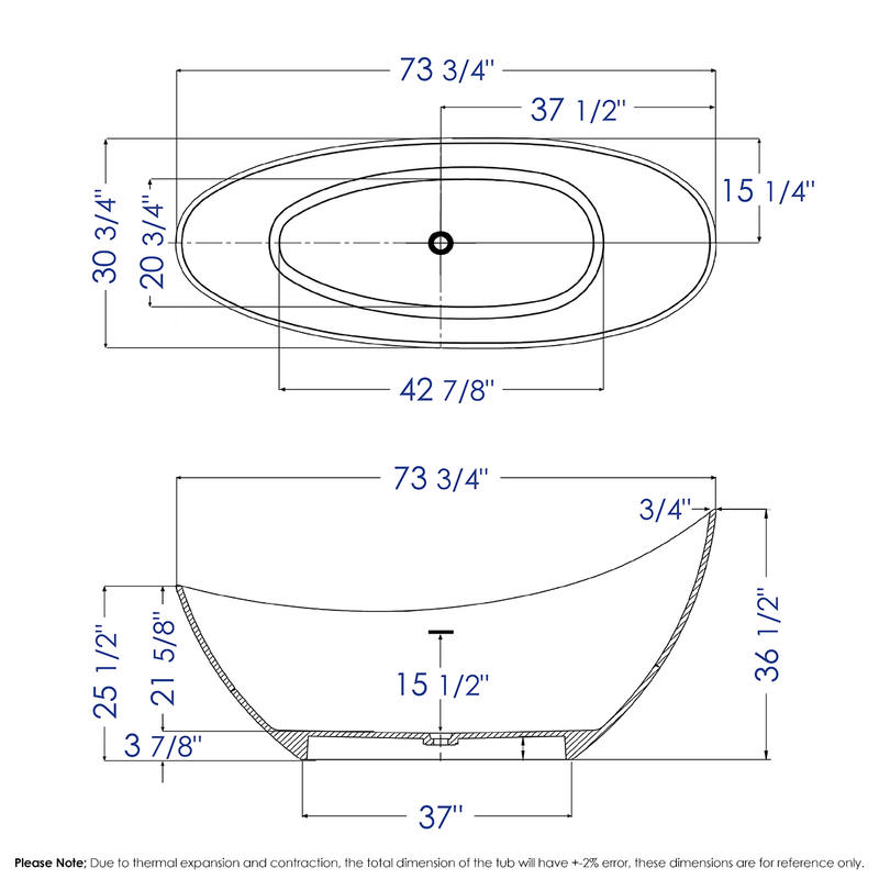 ALFI brand 73" White Solid Surface Smooth Resin Soaking Slipper Bathtub