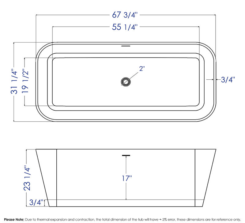 ALFI brand 67" White Rectangular Solid Surface Smooth Resin Soaking Bathtub