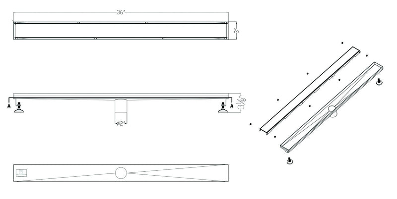 ALFI 36" Brushed Stainless Steel Linear Shower Drain w/ Solid Cover