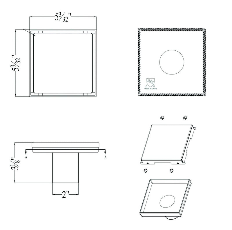 ALFI brand 5"x5" Square Polished Stainless Steel Shower Drain w/ Solid Cover