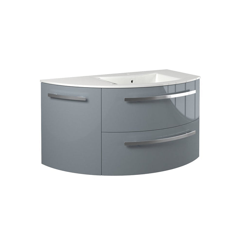 LaToscana Ambra 38" Wall Mounted Floating Vanity Single Sink with 2 Drawers & Left Rounded Cabinet - Model Bath