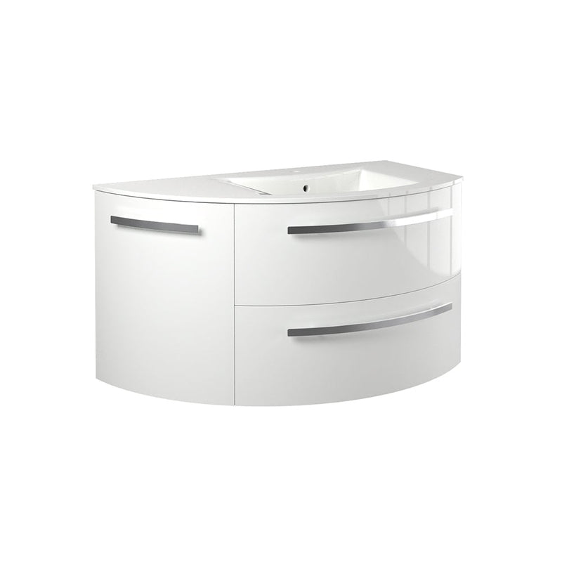 LaToscana Ambra 38" Wall Mounted Floating Vanity Single Sink with 2 Drawers & Left Rounded Cabinet - Model Bath