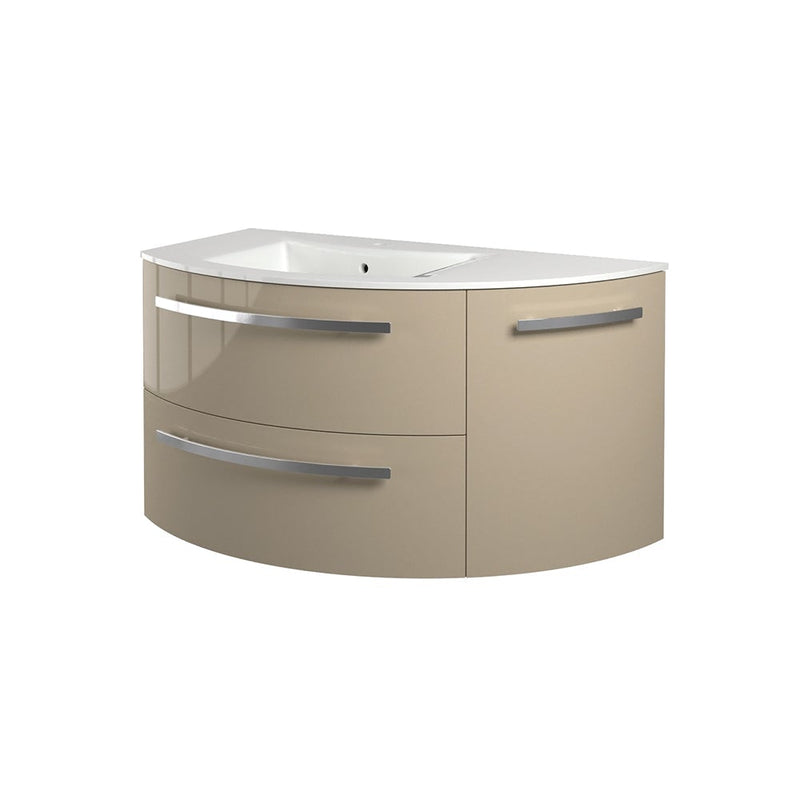 LaToscana Ambra 38" Wall Mounted Floating Vanity Single Sink with 2 Drawers & Right Rounded Cabinet - Model Bath